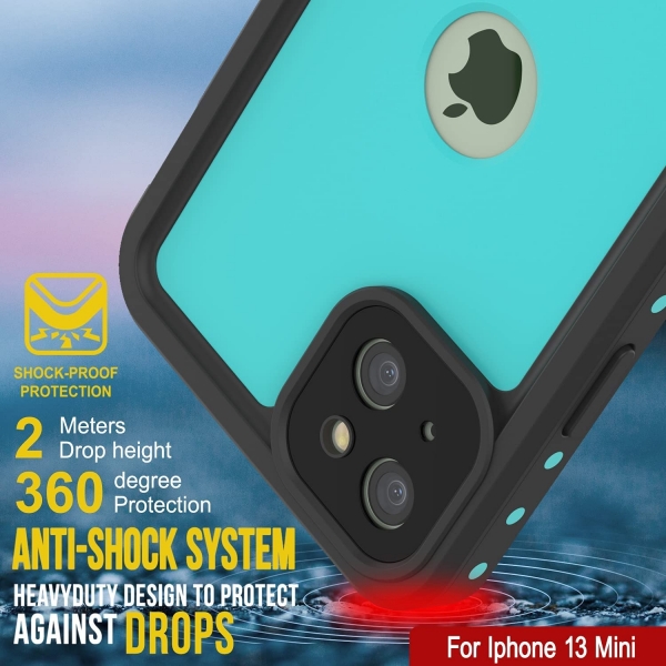 Punkcase StudStar Serisi iPhone 13 Mini Su Geirmez Klf-Teal