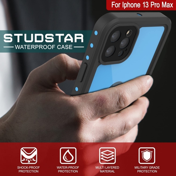 Punkcase StudStar Serisi iPhone 13 Pro Max Su Geirmez Klf-Light Blue