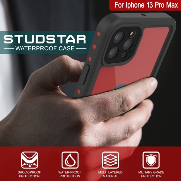 Punkcase StudStar Serisi iPhone 13 Pro Max Su Geirmez Klf-Red