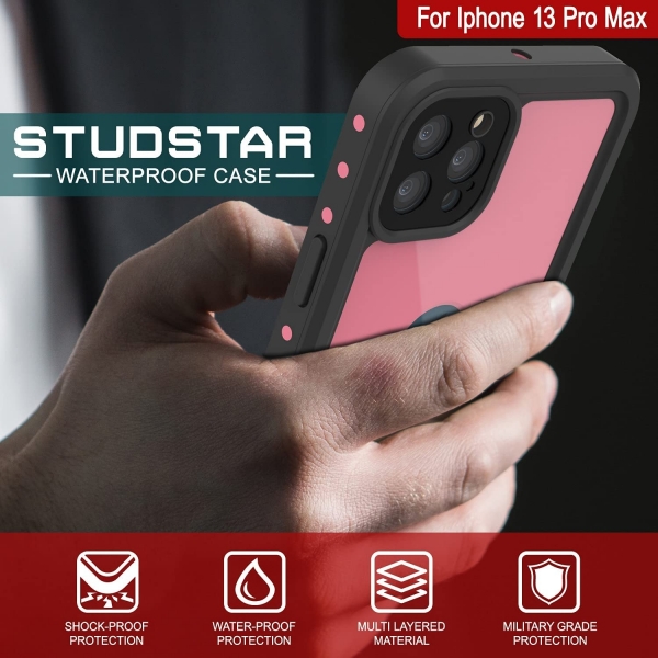 Punkcase StudStar Serisi iPhone 13 Pro Max Su Geirmez Klf-Pink