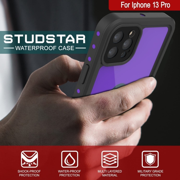 Punkcase StudStar Serisi iPhone 13 Pro Su Geirmez Klf-Purple