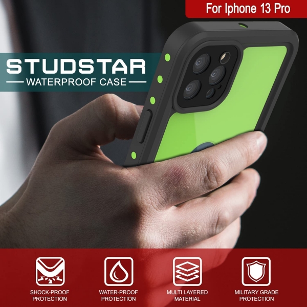 Punkcase StudStar Serisi iPhone 13 Pro Su Geirmez Klf-Light Green