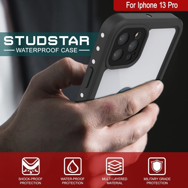 Punkcase StudStar Serisi iPhone 13 Pro Su Geirmez Klf-Black