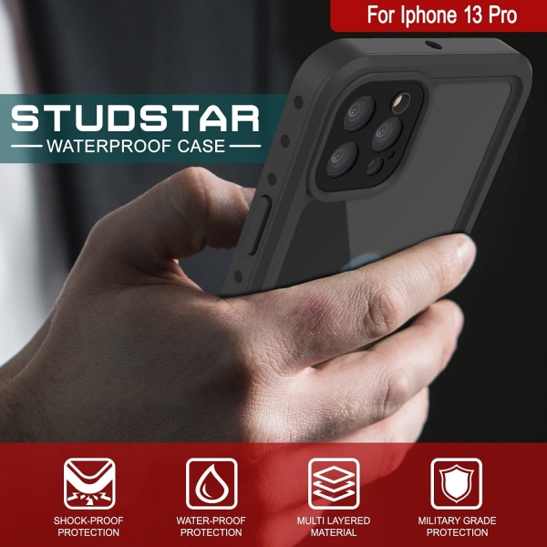 Punkcase StudStar Serisi iPhone 13 Pro Su Geirmez Klf-Black