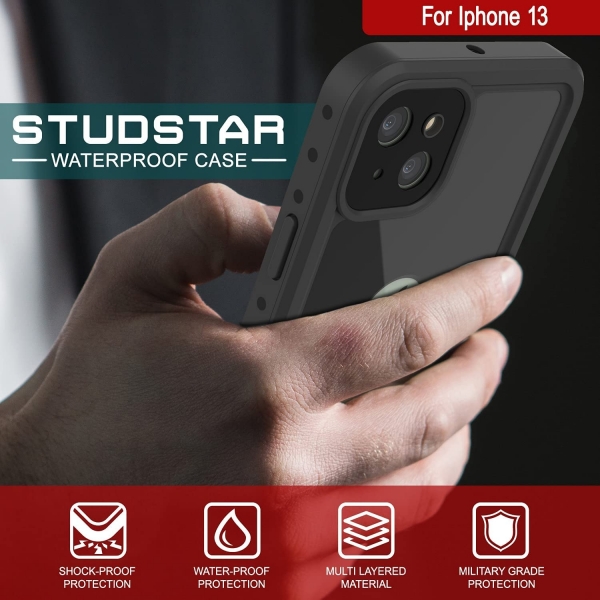 Punkcase StudStar Serisi iPhone 13 Su Geirmez Klf-Black