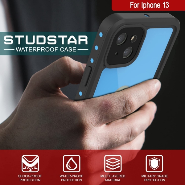 Punkcase StudStar Serisi iPhone 13 Su Geirmez Klf-Light Blue
