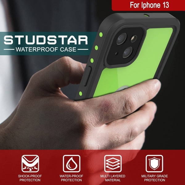 Punkcase StudStar Serisi iPhone 13 Su Geirmez Klf-Light Green