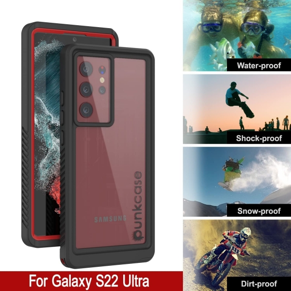 Punkcase Ultimato Serisi Galaxy S22 Ultra Su Geçirmez Kılıf-Red