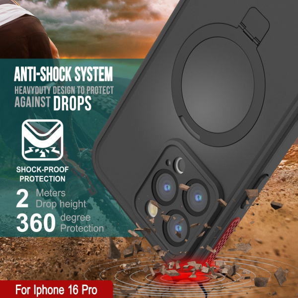 Punkcase iPhone 16 Pro Su Geirmez Kickstud 2.0 Klf-Red