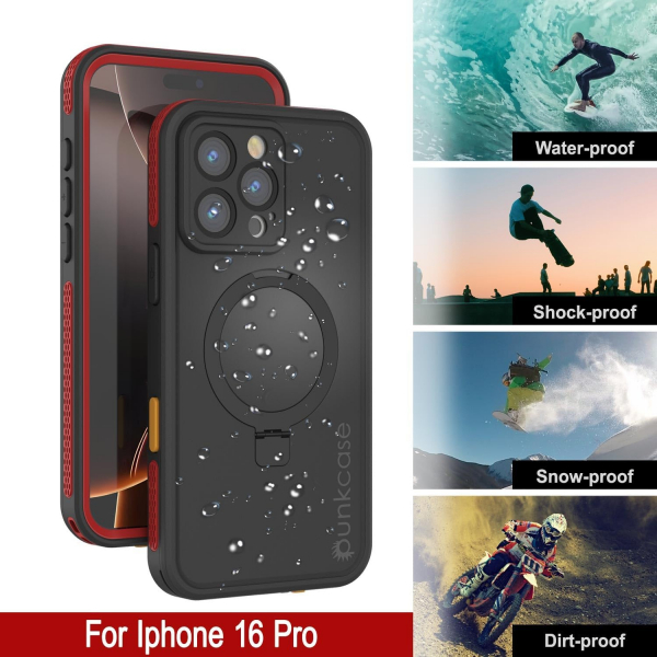 Punkcase iPhone 16 Pro Su Geirmez Kickstud 2.0 Klf-Red