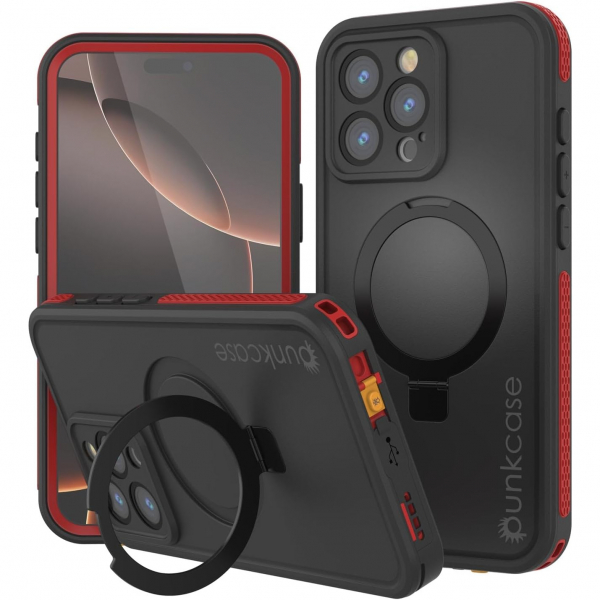 Punkcase iPhone 16 Pro Su Geirmez Kickstud 2.0 Klf-Red