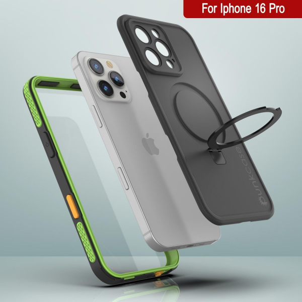 Punkcase iPhone 16 Pro Su Geirmez Kickstud 2.0 Klf-Green