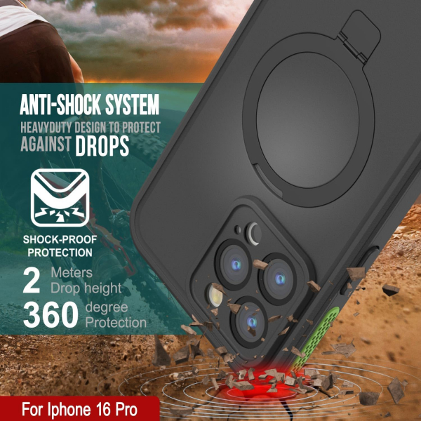 Punkcase iPhone 16 Pro Su Geirmez Kickstud 2.0 Klf-Green