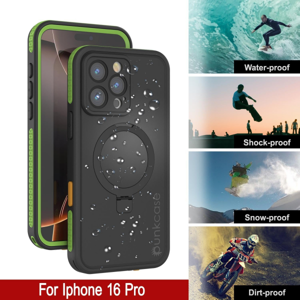Punkcase iPhone 16 Pro Su Geirmez Kickstud 2.0 Klf-Green