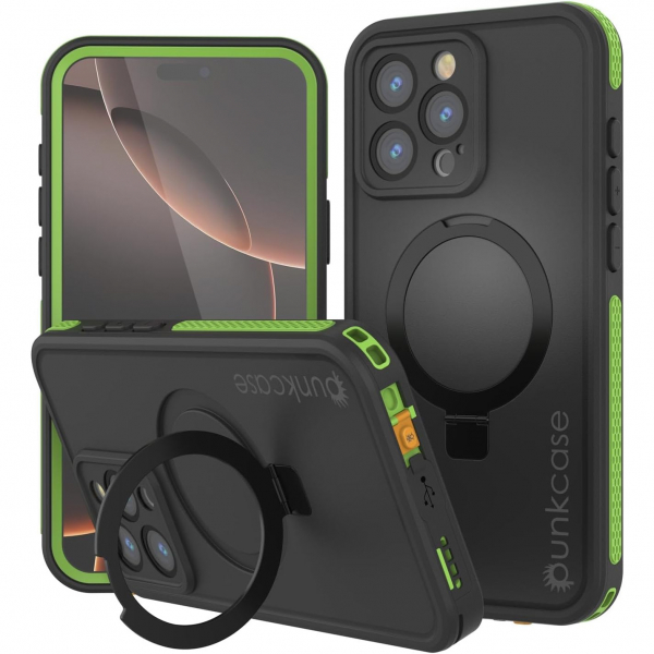 Punkcase iPhone 16 Pro Su Geirmez Kickstud 2.0 Klf-Green