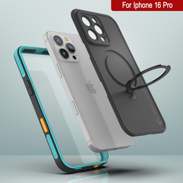 Punkcase iPhone 16 Pro Su Geirmez Kickstud 2.0 Klf-Teal