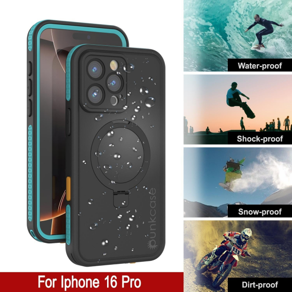 Punkcase iPhone 16 Pro Su Geirmez Kickstud 2.0 Klf-Teal