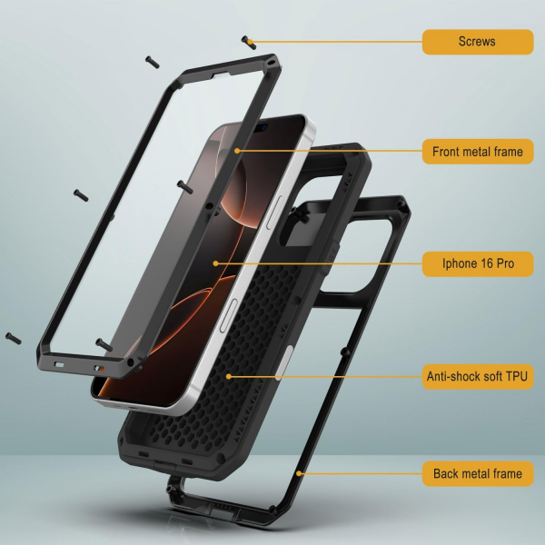 Punkcase iPhone 16 Pro Su Geirmez Klf-Black