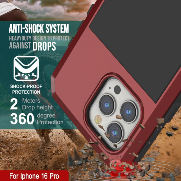 Punkcase iPhone 16 Pro Su Geirmez Klf-Red
