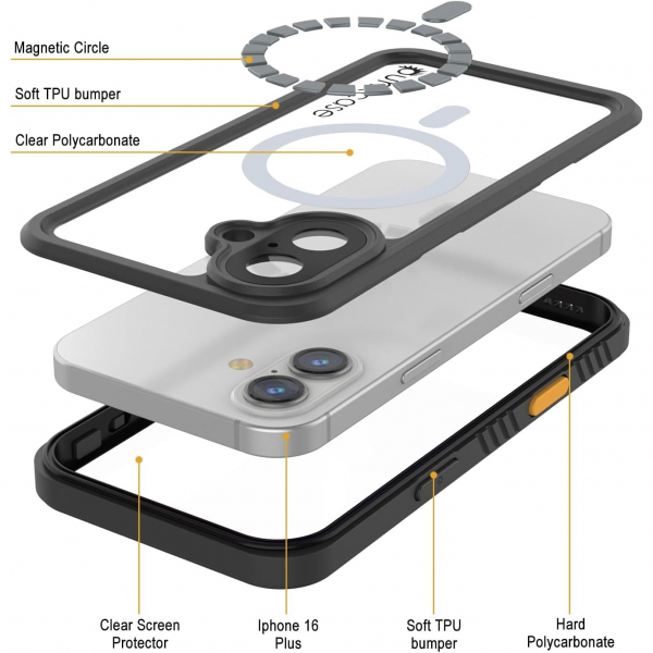 Punkcase iPhone 16 Plus Su Geirmez Extreme Mag Klf -Black