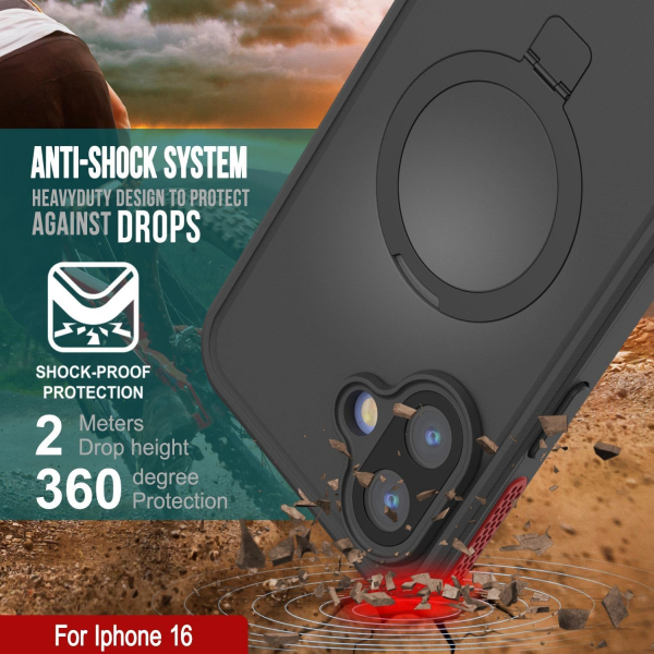 Punkcase iPhone 16 Su Geirmez Kickstud 2.0 Klf-Red