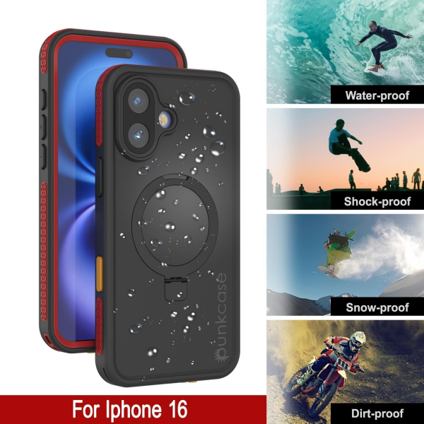Punkcase iPhone 16 Su Geirmez Kickstud 2.0 Klf-Red