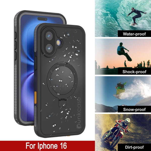 Punkcase iPhone 16 Su Geirmez Kickstud 2.0 Klf-Grey