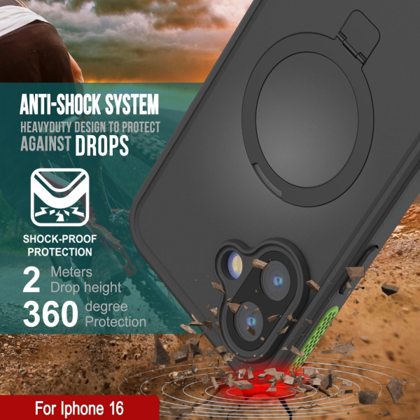 Punkcase iPhone 16 Su Geirmez Kickstud 2.0 Klf-Green
