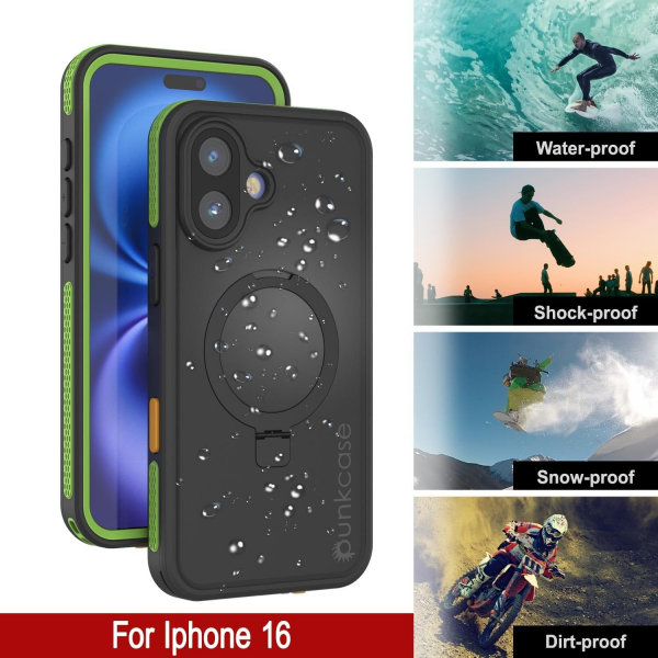 Punkcase iPhone 16 Su Geirmez Kickstud 2.0 Klf-Green