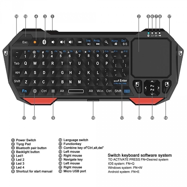 QQ-Tech Mini Bluetooth Touchpad Klavye