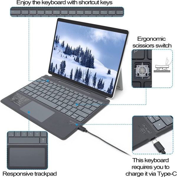 Qulose Surface Pro X/8/9 Aydınlatmalı Klavye 