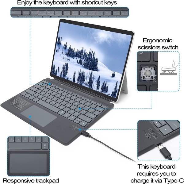 Qulose Surface Pro X/8/9 Aydnlatmal Klavye 