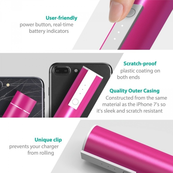 RAVPower Luster Mini Tanabilir Batarya (3350 mAh)-Pink