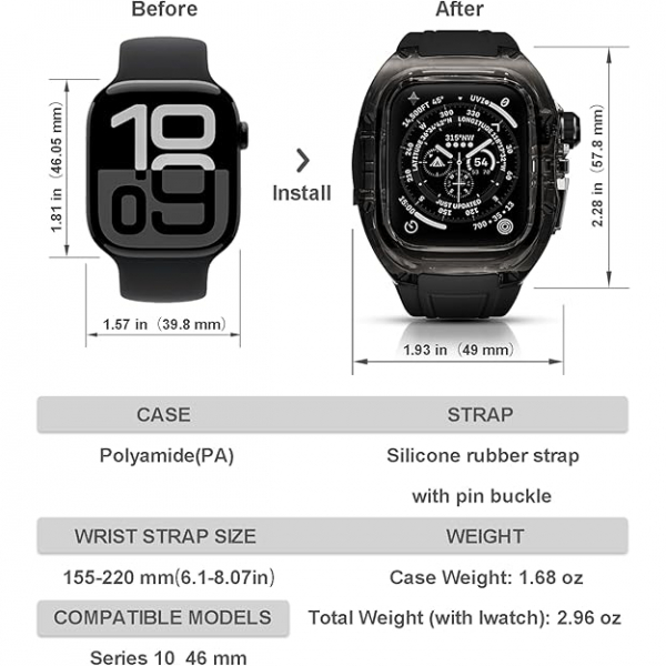 RYUEUYA  Apple Watch 10 46mm Bumper Klf-Black Black 
