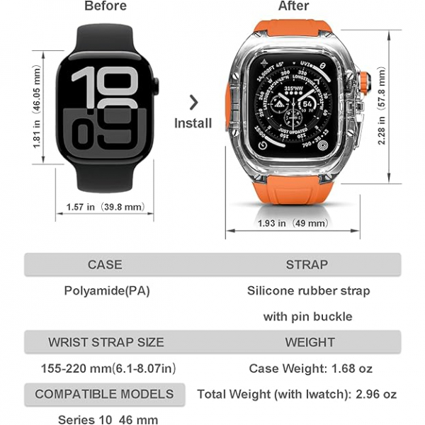 RYUEUYA  Apple Watch 10 46mm Bumper Klf-Clear Orange 