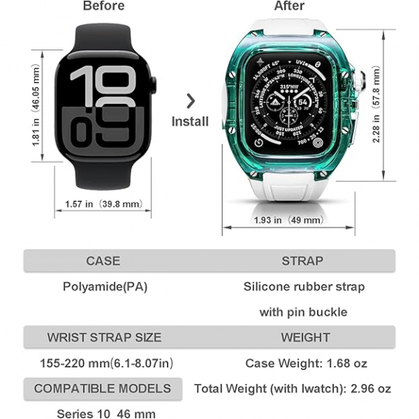 RYUEUYA  Apple Watch 10 46mm Bumper Klf-Green Black 
