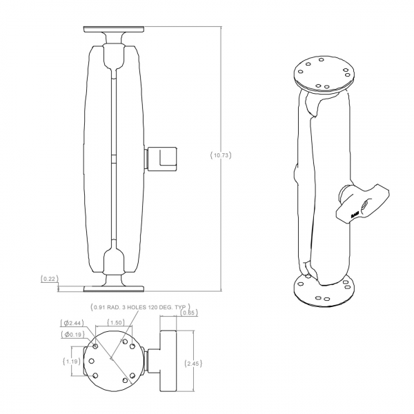 Ram Mounts ift Bilyal C Size Montaj RAM-101U-D 