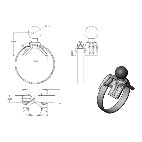 Ram Mounts Beechcraft Bonanza Uaklar in Byk Kayl Hortum Kelepesi Montaj Seti RAM-B-108-STRAP40