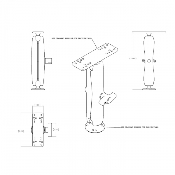 Ram Mounts C Size Uzun Boy Universal Marine Elektronik Montaj Seti RAM-111U-D