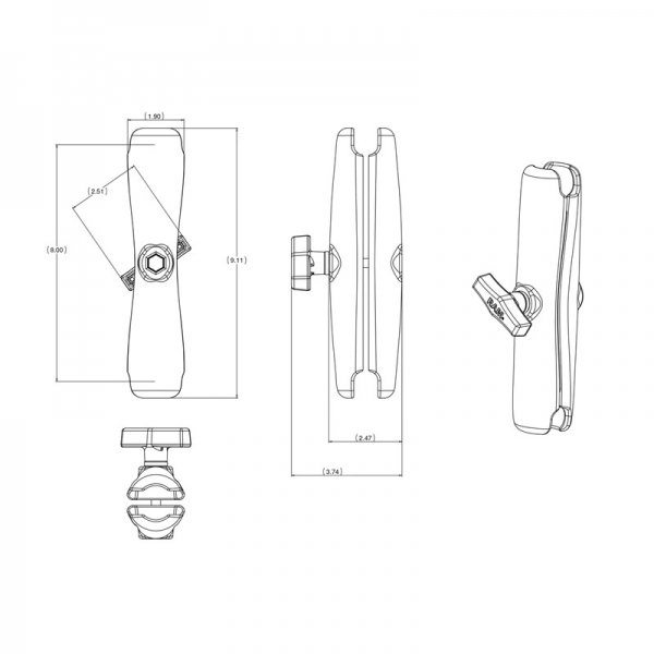 Ram Mounts ift Soket C Size Uzun Boy Kol RAM-201U-D