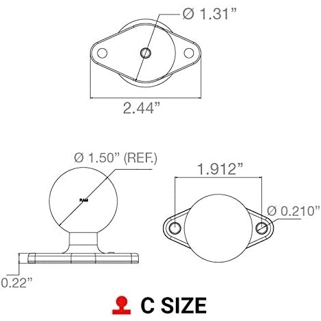 Ram Mounts Elmas Bilyal C Size Taban RAM-238U