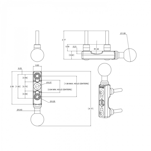 Ram Mounts Motosiklet Fren/Debriyaj Rezervuar Top Taban RAM-B-309-1CHU