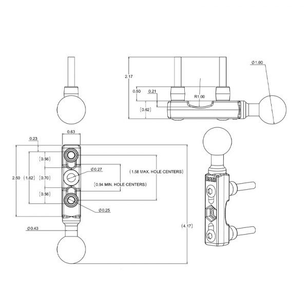 Ram Mounts Motosiklet Fren/Debriyaj Rezervuar Top Taban RAM-B-309-1CHU