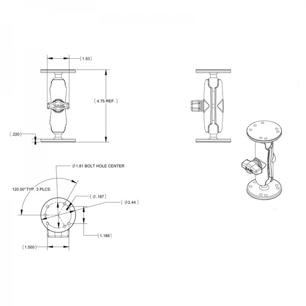 Ram Mounts Garmin StreetPilot in Donanml ift Bilyal Montaj Seti RAM-B-101-G3U