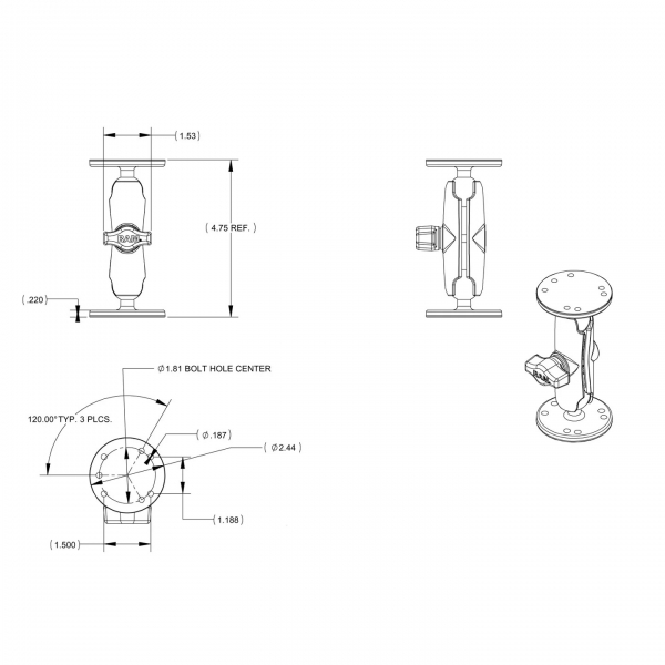 Ram Mounts GPSMAP in ift Bilyal Montaj Seti RAM-B-101-G2U 