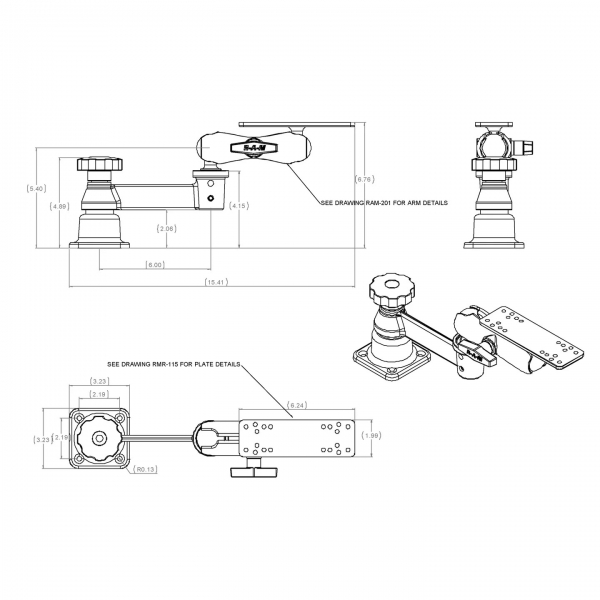 Ram Mounts ift Top Montajl Yatay Dner Kol RAM-109H-2U