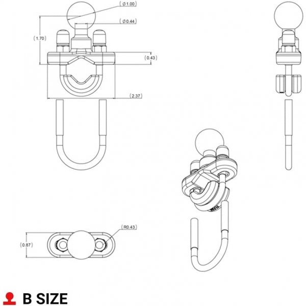 Ram Mounts Raylar in Gidon U-Cvata B Size Taban RAM-B-231ZU