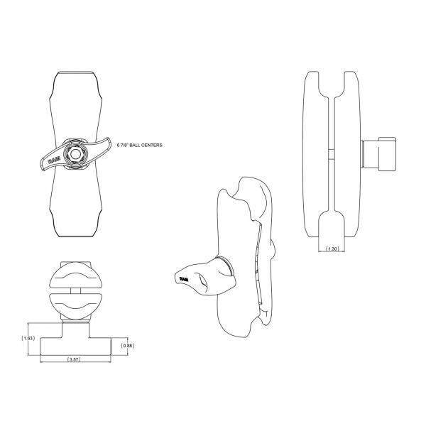 Ram Mounts Skma Somunlu D Size Orta Boy ift Soketli Kol RAM-D-201U-MI1