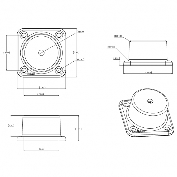 Ram Mounts Yatay Salncak Kol Taban RAM-109H-BU