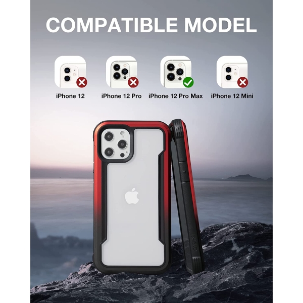 Raptic Apple iPhone 12 Pro Shield Serisi Klf (MIL-STD-810G)-Red Gradient